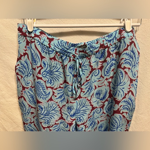 J. Crew Women’s Pull-On Silk Pant Aqua Paisley Size 14 - Picture 3 of 8